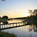 Lake Fork Farm Fishing is often great off our private 100' pier; this sunrise view looks north up Leafy Branch onto Lake Fork.